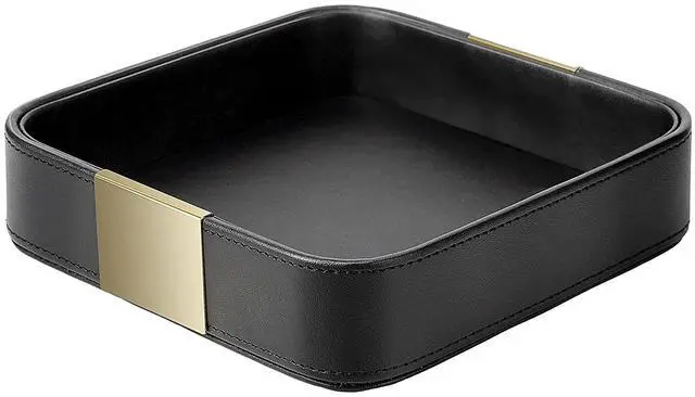 Main image of Luxury Leather Desktop Storage Small Catchall Organizer Decorative Tray for Entryway Table to Hold Jewelry Watch Cosmetics Keys Phone Wallet, Home & Office Accessories (Metal Gilded, Black)