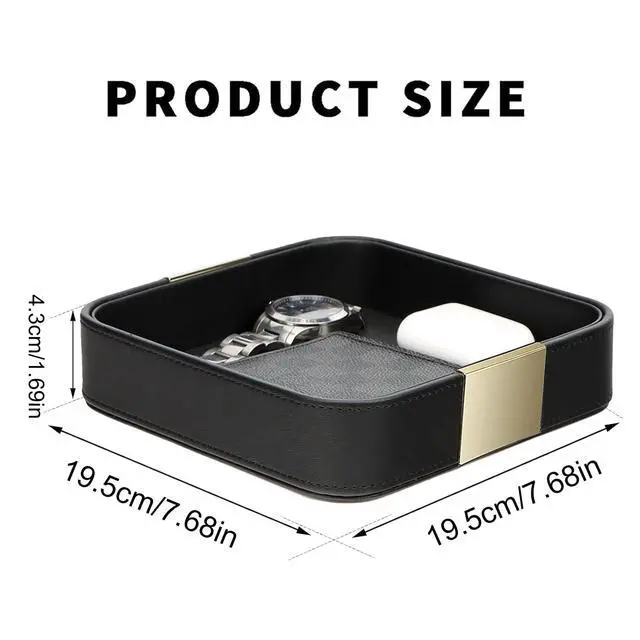 Alt view image 5 of 5 - Luxury Leather Desktop Storage Small Catchall Organizer Decorative Tray for Entryway Table to Hold Jewelry Watch Cosmetics Keys Phone Wallet, Home & Office Accessories (Metal Gilded, Black)