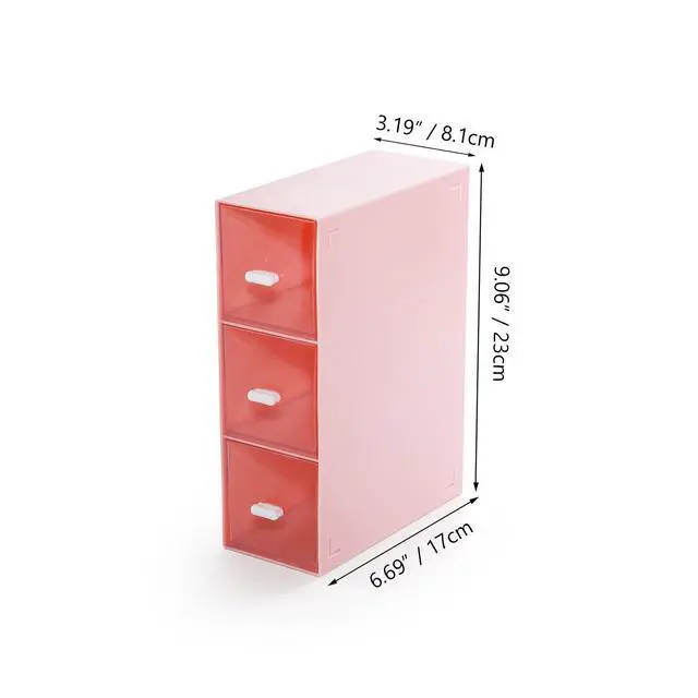 Alt view image 3 of 7 - Desktop Drawers, Desk Organizer with 3 Drawers, Stackable Plastic Storage Box for Home Collection, Cosmetics, Jewelry, Office Supplies (1 Tall Layer, Pink)