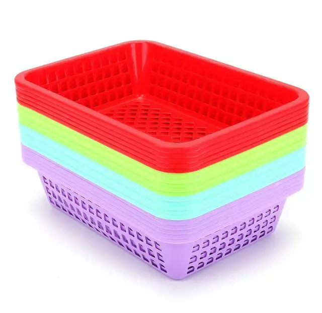 Alt view image 2 of 7 - 20 Pack Classroom Storage Baskets,10 x 7 x 2.5 Inch Colorful Stackable Desktop Plastic Storage Organizer Tray, Pen Pencil Paper Organizer Tray for School Office Library