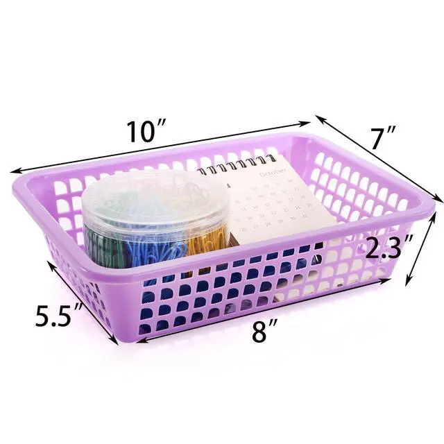 Alt view image 4 of 7 - 20 Pack Classroom Storage Baskets,10 x 7 x 2.5 Inch Colorful Stackable Desktop Plastic Storage Organizer Tray, Pen Pencil Paper Organizer Tray for School Office Library