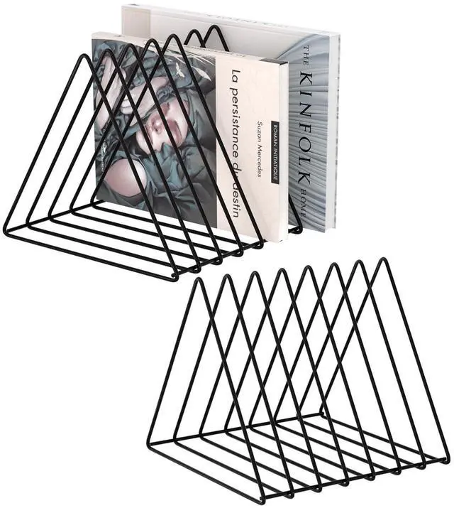 Main image of Triangle Desk Organizers Metal Wire Magazine Holder 7 Sections Decorative Organizer Vinyl Record Storage Office File Organizer For Desk - Black Magazine File Holder - Pack of 2