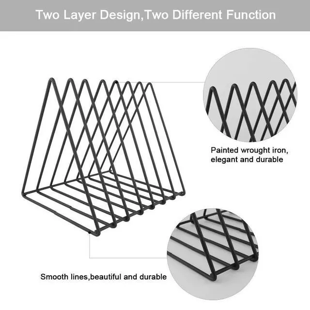 Alt view image 7 of 7 - Triangle Desk Organizers Metal Wire Magazine Holder 7 Sections Decorative Organizer Vinyl Record Storage Office File Organizer For Desk - Black Magazine File Holder - Pack of 2
