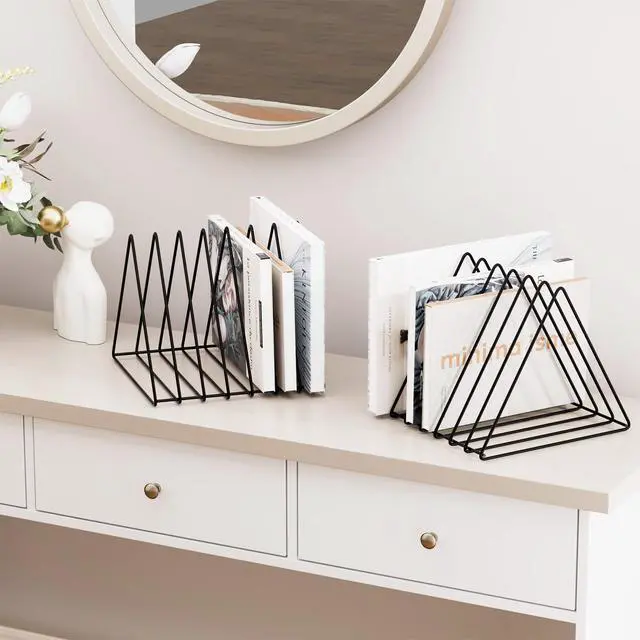Alt view image 6 of 7 - Triangle Desk Organizers Metal Wire Magazine Holder 7 Sections Decorative Organizer Vinyl Record Storage Office File Organizer For Desk - Black Magazine File Holder - Pack of 2