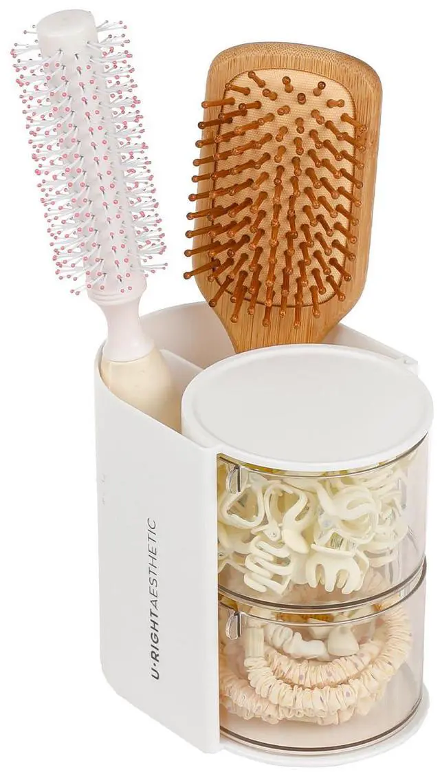 Main image of Layer Clear Hair Accessories Organizer with Hair Brushes Holder, Rotatable Small Jewelry Box for NecklacesEarring, Desktop Organizer Case for Makeup Brushes, Hair Accessories, Cotton Swab