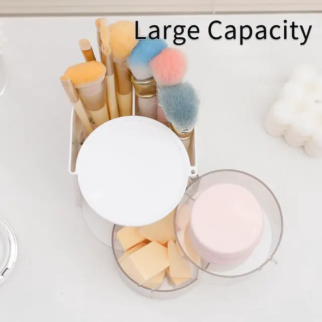 Alt view image 3 of 7 - Layer Clear Hair Accessories Organizer with Hair Brushes Holder, Rotatable Small Jewelry Box for NecklacesEarring, Desktop Organizer Case for Makeup Brushes, Hair Accessories, Cotton Swab