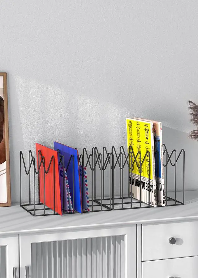 Alt view image 5 of 7 - 2 Sets Wire File Organizer for Desk,File Folder Holder/Rack/Stand,File Sorter Organizer,Desktop Record/Clipboard Holder,8 Sections Storage,Anti-Scratch/Rusty,Steel Stable Holder,Black