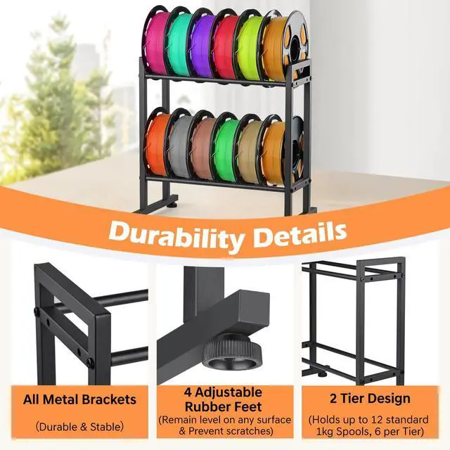 Alt view image 4 of 7 - Desktop 3D Printer Filament Storage Rack, 2-Tier Metal