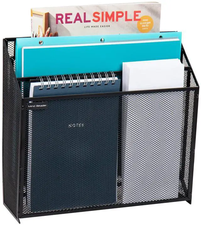 Main image of Vertical File Storage, Desktop Organizer, Wall Mount, Office, Metal Mesh, Black