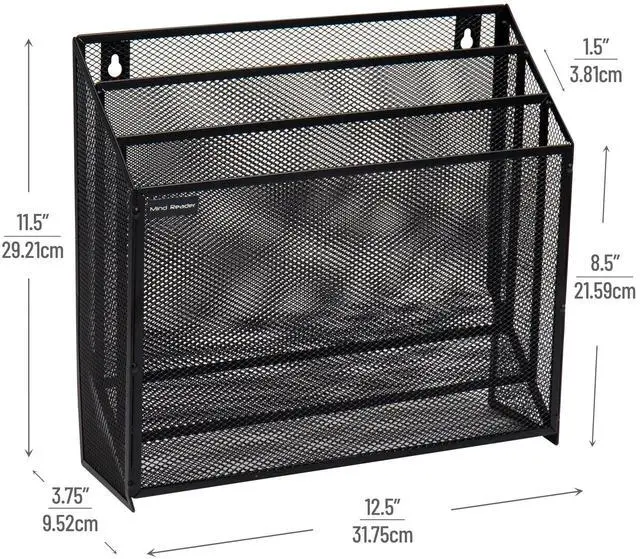 Alt view image 3 of 7 - Vertical File Storage, Desktop Organizer, Wall Mount, Office, Metal Mesh, Black