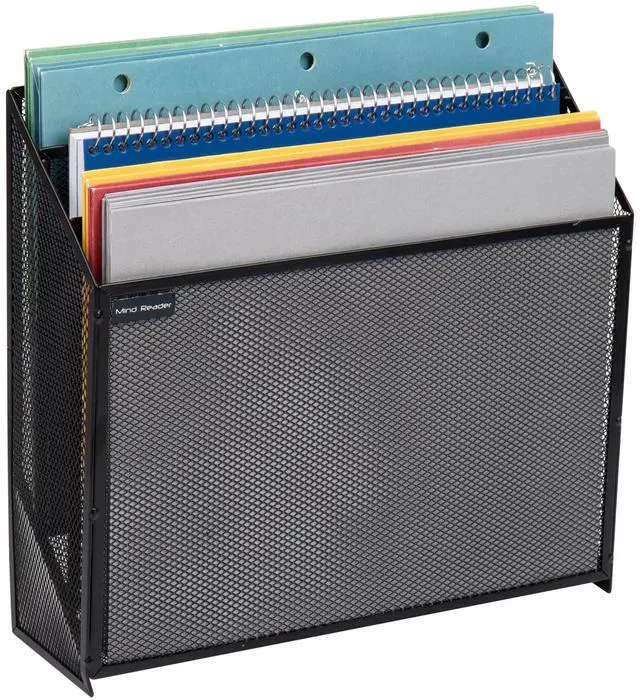 Alt view image 4 of 7 - Vertical File Storage, Desktop Organizer, Wall Mount, Office, Metal Mesh, Black