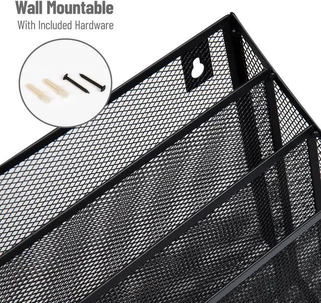 Alt view image 5 of 7 - Vertical File Storage, Desktop Organizer, Wall Mount, Office, Metal Mesh, Black