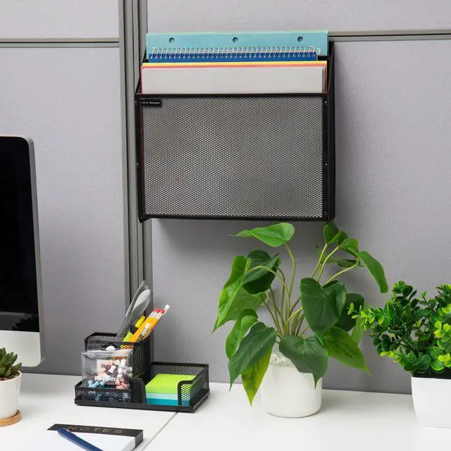 Alt view image 6 of 7 - Vertical File Storage, Desktop Organizer, Wall Mount, Office, Metal Mesh, Black