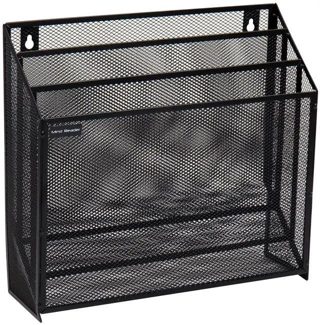 Alt view image 7 of 7 - Vertical File Storage, Desktop Organizer, Wall Mount, Office, Metal Mesh, Black