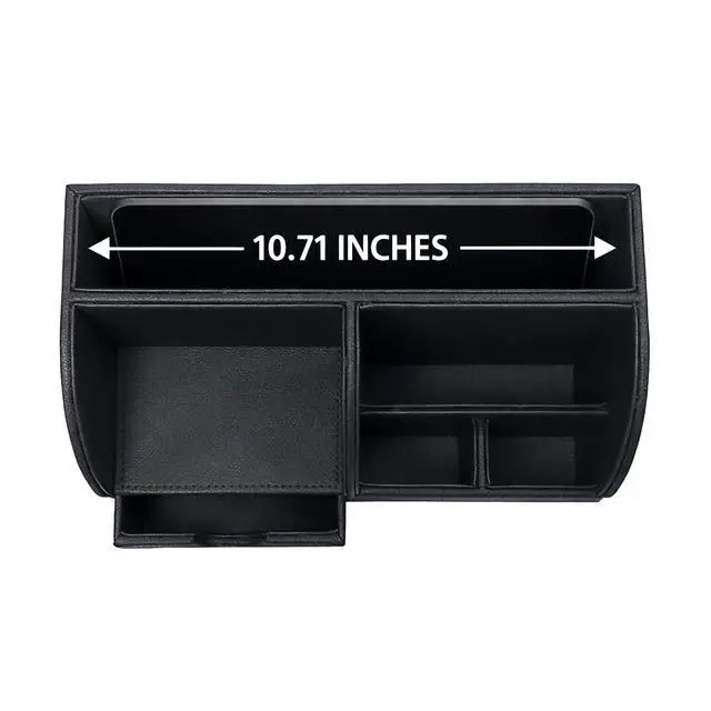 Alt view image 3 of 7 - Desk Organizer - Multifunctional Leather Desktop Pen Holder Storage Box - Business Card/Pen/Pencil/Mobile Phone/Stationery Holder, Black