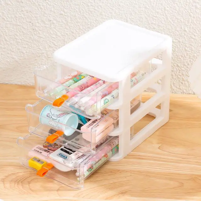Alt view image 2 of 7 - 3 Drawer Mini Desktop Unit,Plastic dressers with drawers for Arts and Crafts, Small Tools, Sewing Accessories, Stationary, and Hardware,Clear/White Frame