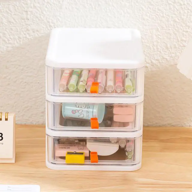 Alt view image 3 of 7 - 3 Drawer Mini Desktop Unit,Plastic dressers with drawers for Arts and Crafts, Small Tools, Sewing Accessories, Stationary, and Hardware,Clear/White Frame