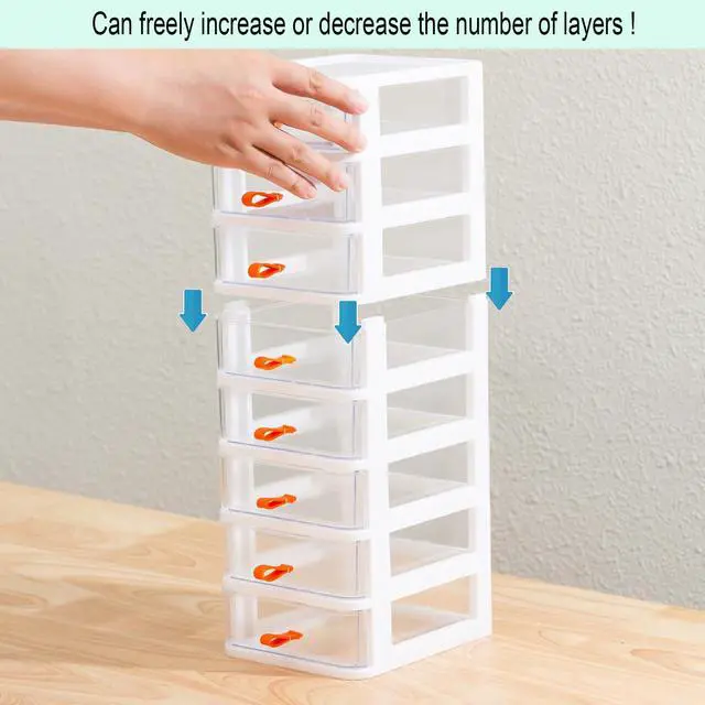 Alt view image 6 of 7 - 3 Drawer Mini Desktop Unit,Plastic dressers with drawers for Arts and Crafts, Small Tools, Sewing Accessories, Stationary, and Hardware,Clear/White Frame