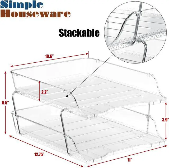 Alt view image 5 of 7 - 2-Tier Clear Stackable Letter Tray Organizer Desktop File Holder for A4/Letter Size Paper, Document Sorter, Office Desk Paper Organizer, Transparent File Storage