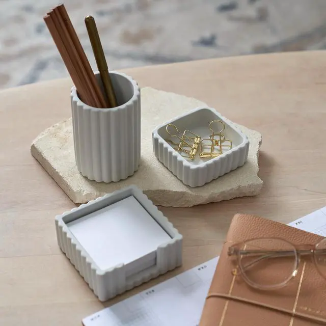 Alt view image 4 of 7 - Aesthetic Desk Organizer Set of 3 For Your Office - Sturdy Concrete Desktop Accessories For Women Enhance Any Office Decor - Set incl. Pen Holder, Paperclip Storage & Sticky Note Holder for Teacher