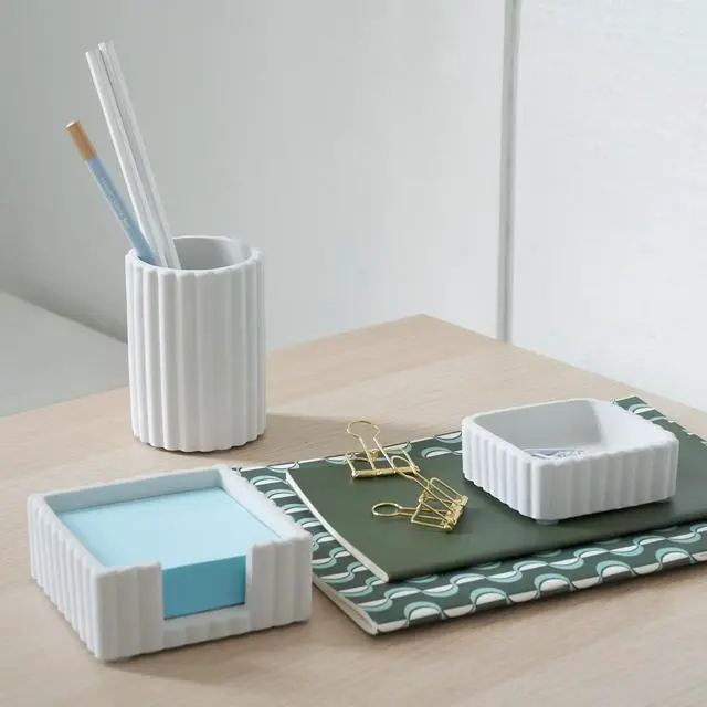 Alt view image 5 of 7 - Aesthetic Desk Organizer Set of 3 For Your Office - Sturdy Concrete Desktop Accessories For Women Enhance Any Office Decor - Set incl. Pen Holder, Paperclip Storage & Sticky Note Holder for Teacher