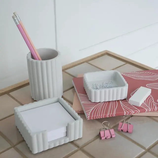 Alt view image 7 of 7 - Aesthetic Desk Organizer Set of 3 For Your Office - Sturdy Concrete Desktop Accessories For Women Enhance Any Office Decor - Set incl. Pen Holder, Paperclip Storage & Sticky Note Holder for Teacher