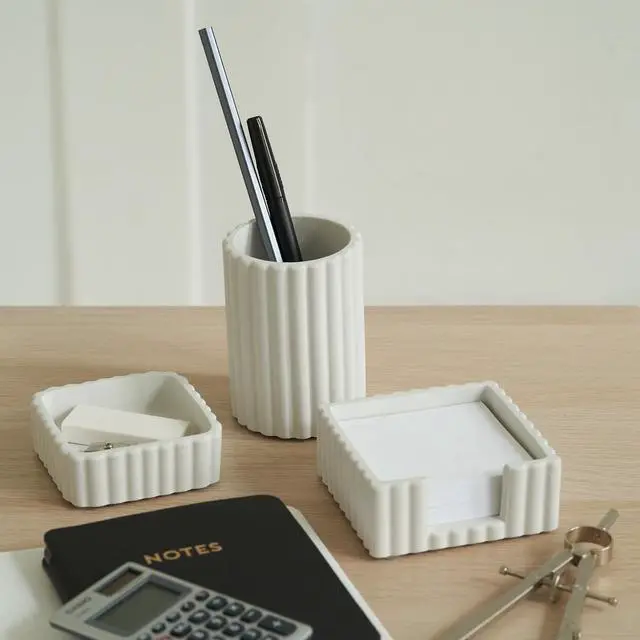 Alt view image 6 of 7 - Aesthetic Desk Organizer Set of 3 For Your Office - Sturdy Concrete Desktop Accessories For Women Enhance Any Office Decor - Set incl. Pen Holder, Paperclip Storage & Sticky Note Holder for Teacher
