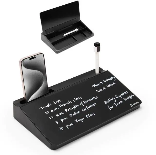 Main image of Glass Desk Buddy Whiteboard with Storage, Small Dry Erase Desktop White Board Caddy to-do List Memo Notepad for Office, School and Home Office Supplies (Black)