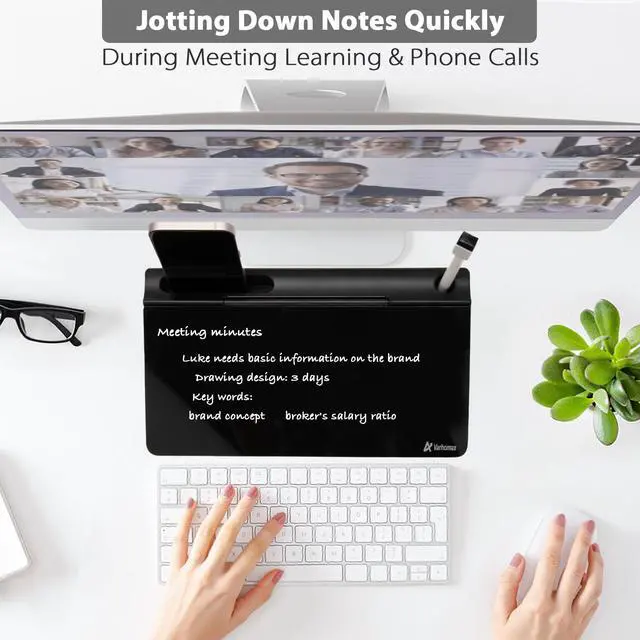 Alt view image 2 of 7 - Glass Desk Buddy Whiteboard with Storage, Small Dry Erase Desktop White Board Caddy to-do List Memo Notepad for Office, School and Home Office Supplies (Black)