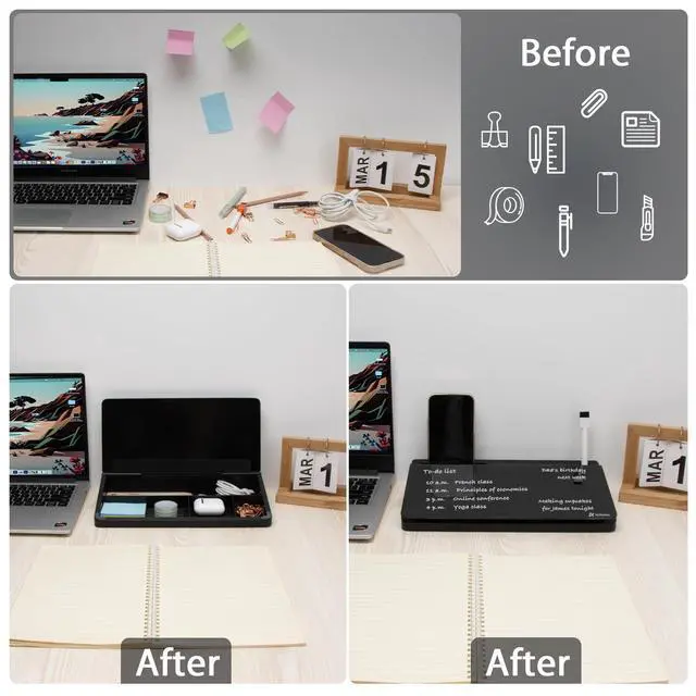 Alt view image 3 of 7 - Glass Desk Buddy Whiteboard with Storage, Small Dry Erase Desktop White Board Caddy to-do List Memo Notepad for Office, School and Home Office Supplies (Black)