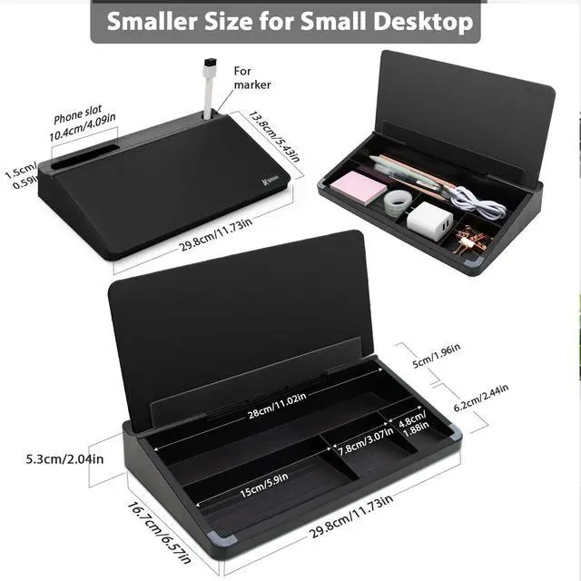 Alt view image 4 of 7 - Glass Desk Buddy Whiteboard with Storage, Small Dry Erase Desktop White Board Caddy to-do List Memo Notepad for Office, School and Home Office Supplies (Black)