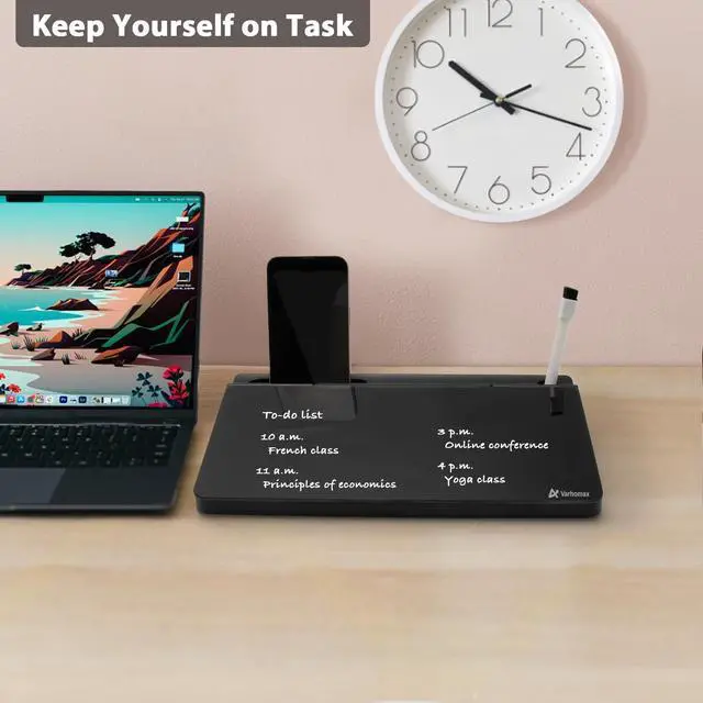 Alt view image 7 of 7 - Glass Desk Buddy Whiteboard with Storage, Small Dry Erase Desktop White Board Caddy to-do List Memo Notepad for Office, School and Home Office Supplies (Black)