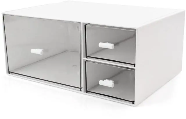 Main image of Desk Organizer Stackable Storage Drawers with 3 Compartments Stackable Drawers Great for Desk Storage, Makeup Storage Bathroom Organization Accessories Etc (White)
