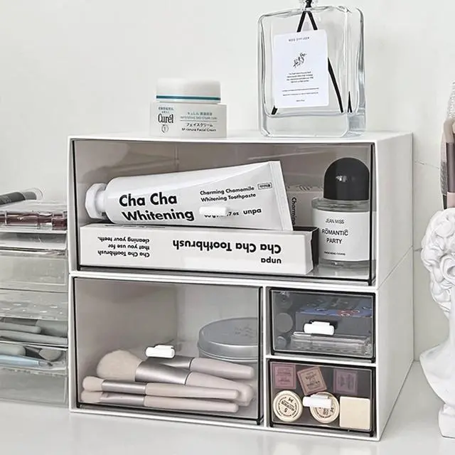 Alt view image 5 of 6 - Desk Organizer Stackable Storage Drawers with 3 Compartments Stackable Drawers Great for Desk Storage, Makeup Storage Bathroom Organization Accessories Etc (White)