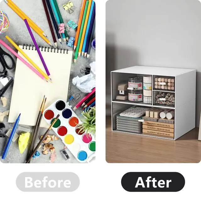 Alt view image 3 of 6 - Desk Organizer Stackable Storage Drawers with 3 Compartments Stackable Drawers Great for Desk Storage, Makeup Storage Bathroom Organization Accessories Etc (White)