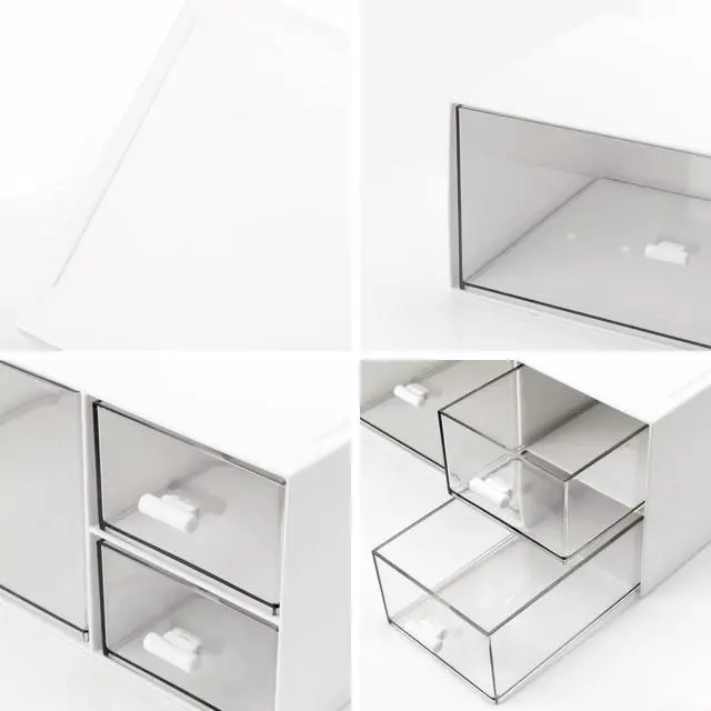 Alt view image 6 of 6 - Desk Organizer Stackable Storage Drawers with 3 Compartments Stackable Drawers Great for Desk Storage, Makeup Storage Bathroom Organization Accessories Etc (White)