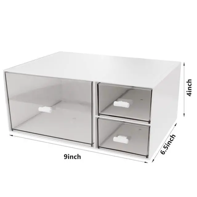 Alt view image 2 of 6 - Desk Organizer Stackable Storage Drawers with 3 Compartments Stackable Drawers Great for Desk Storage, Makeup Storage Bathroom Organization Accessories Etc (White)