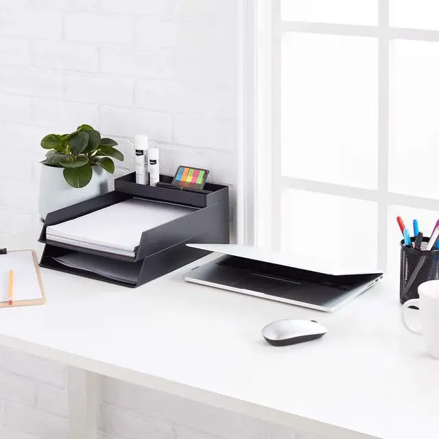 Alt view image 2 of 4 - Rectangular Plastic Desk Organizer, Half Accessory Tray for Office Supplies and Workspace Organization, 9.4" x 3.3" x 1", Black