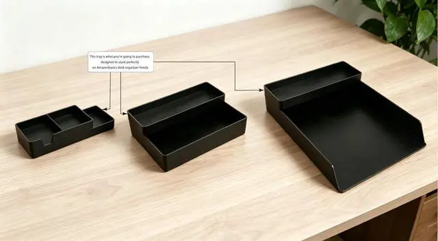 Alt view image 4 of 4 - Rectangular Plastic Desk Organizer, Half Accessory Tray for Office Supplies and Workspace Organization, 9.4" x 3.3" x 1", Black