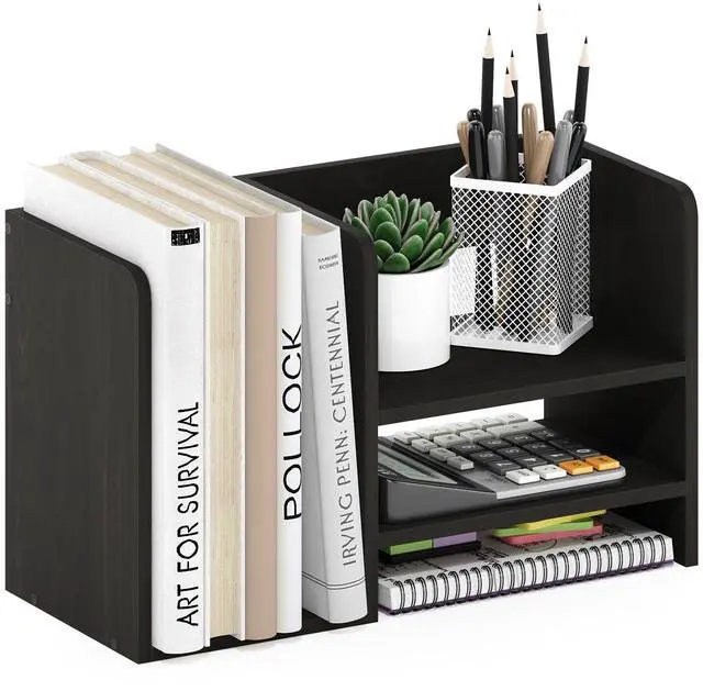 Main image of Hermite Wood Desktop Book and Home Office Supplies Storage Organizer, Espresso