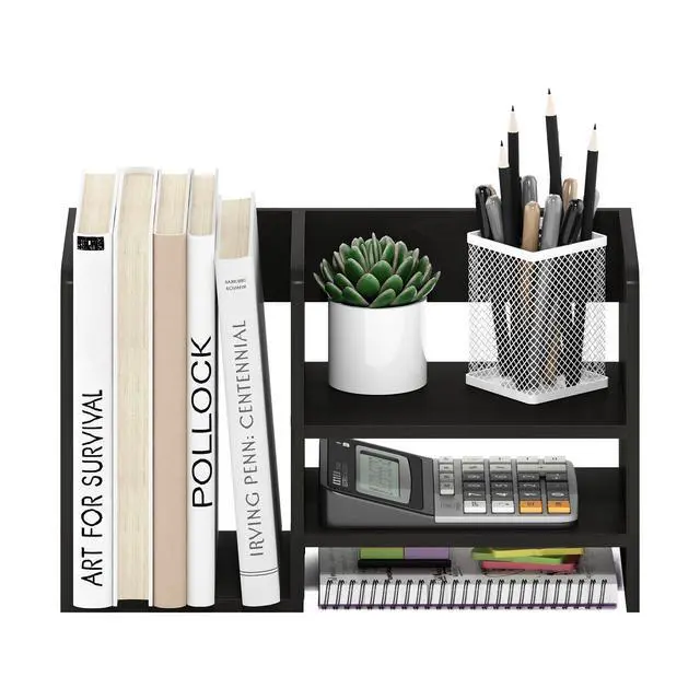 Alt view image 4 of 6 - Hermite Wood Desktop Book and Home Office Supplies Storage Organizer, Espresso