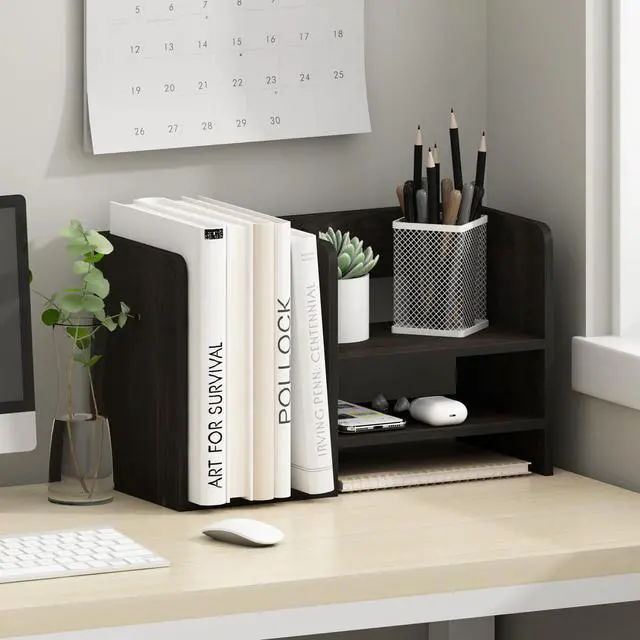 Alt view image 2 of 6 - Hermite Wood Desktop Book and Home Office Supplies Storage Organizer, Espresso