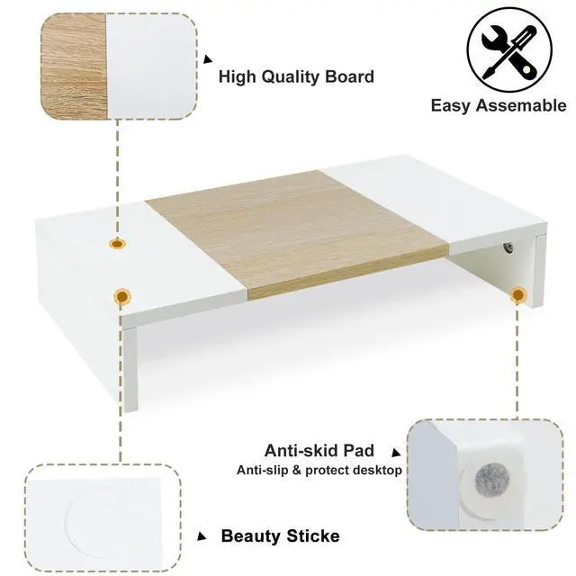 Alt view image 3 of 7 - 20 Inch Monitor Stand Riser, Wooden Desktop Riser for TV/PC/Laptop/Printer, Cozy Monitor Riser with Storage, Laptop Shelf for Home Office