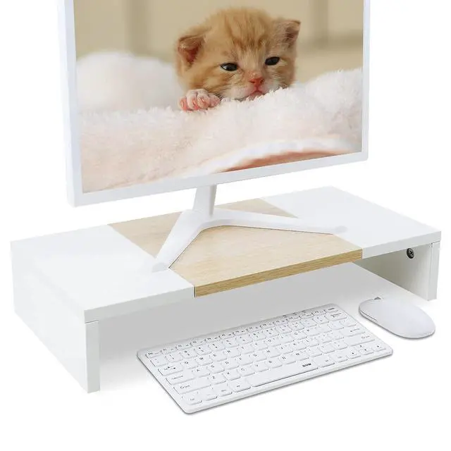 Alt view image 6 of 7 - 20 Inch Monitor Stand Riser, Wooden Desktop Riser for TV/PC/Laptop/Printer, Cozy Monitor Riser with Storage, Laptop Shelf for Home Office