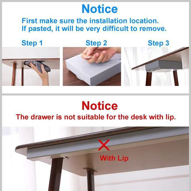 Alt view image 6 of 6 - 2 Pack Under Desk Drawer Self-Adhesive Desktop Storage Organizer, Hidden Attachable Slide Out Desk Drawer, Under Table Tray for Pencil Pen Stationery Office Organization, White