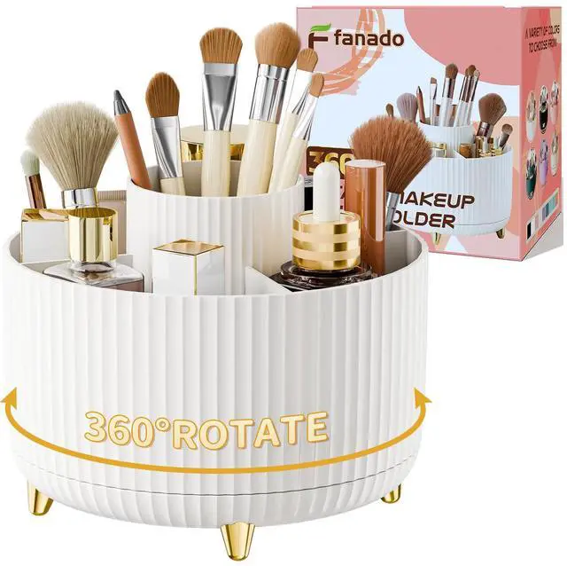 Main image of 360° Rotate Makeup Brush Holder Organizer, Makeup Organizers Countertop, Makeup organization and Skincare Storage for Vanity, Desktop, Bathroom (White)