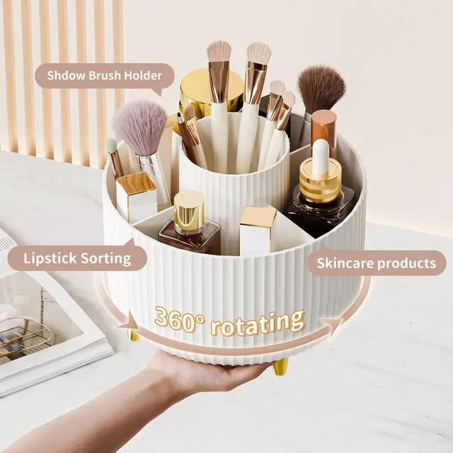Alt view image 2 of 7 - 360° Rotate Makeup Brush Holder Organizer, Makeup Organizers Countertop, Makeup organization and Skincare Storage for Vanity, Desktop, Bathroom (White)
