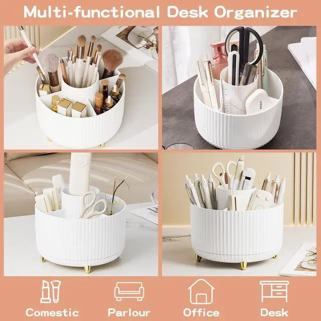 Alt view image 3 of 7 - 360° Rotate Makeup Brush Holder Organizer, Makeup Organizers Countertop, Makeup organization and Skincare Storage for Vanity, Desktop, Bathroom (White)