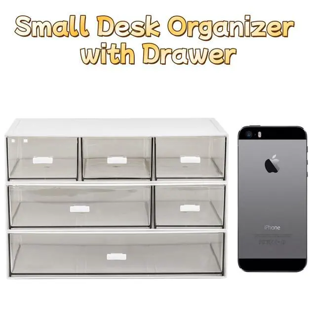 Alt view image 2 of 6 - 3 Tier Small Desk Organizer with 6 Drawer, Stackable Desktop Storage Box, Portable Size Office Supplies Jewelry Storage Case, Makeup and Stationary Organizer for Cosmetic, School Supply