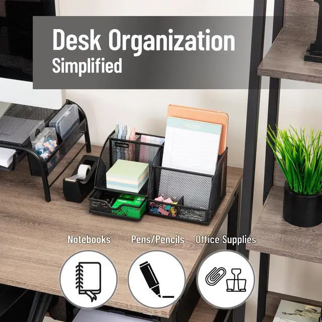 Alt view image 2 of 7 - 7-Compartment Desktop Organizer, Metal Mesh Desk Organizer for Pens, Sticky Notes, Mail and Office Supplies, Black